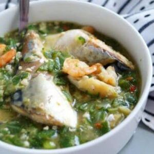Oiless Okro soup with fresh salmon and banku/Eworkple